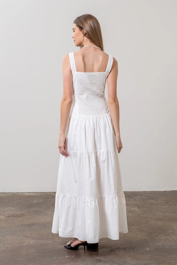Corset Top Button Down Tiered Maxi Dress WHITE-Dress-Moon River-XS-WHITE-Urbanheer