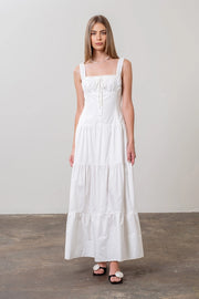 Corset Top Button Down Tiered Maxi Dress WHITE-Dress-Moon River-XS-WHITE-Urbanheer