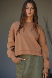Cotton Acrylic Ribbed Knit Sweater Camel-Sweater-By Together-S-Camel-Urbanheer