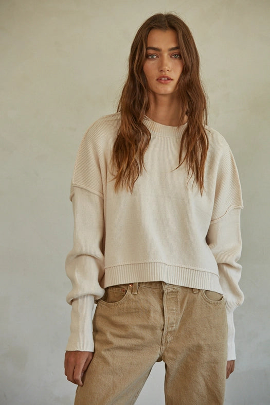Cotton Acrylic Ribbed Knit Sweater Natural-Sweater-By Together-S-Natural-Urbanheer