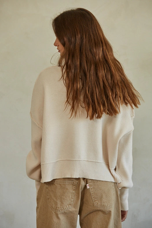 Cotton Acrylic Ribbed Knit Sweater Natural-Sweater-By Together-S-Natural-Urbanheer