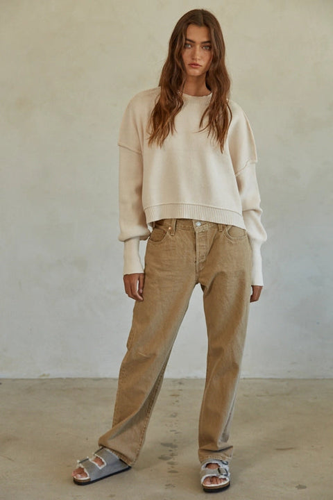 Cotton Acrylic Ribbed Knit Sweater Natural-Sweater-By Together-S-Natural-Urbanheer