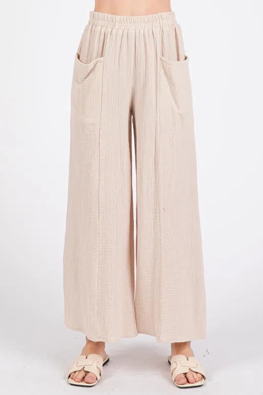 Cotton Double Gauze Wide Leg Pants Natural-Pants-Final Touch-S-Natural-Urbanheer