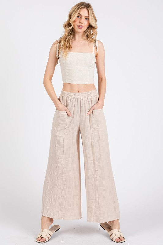 Cotton Double Gauze Wide Leg Pants Natural-Pants-Final Touch-S-Natural-Urbanheer