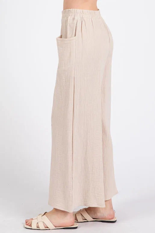 Cotton Double Gauze Wide Leg Pants Natural-Pants-Final Touch-S-Natural-Urbanheer