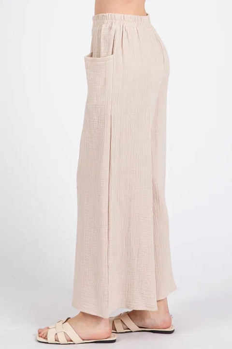 Cotton Double Gauze Wide Leg Pants Natural-Pants-Final Touch-S-Natural-Urbanheer