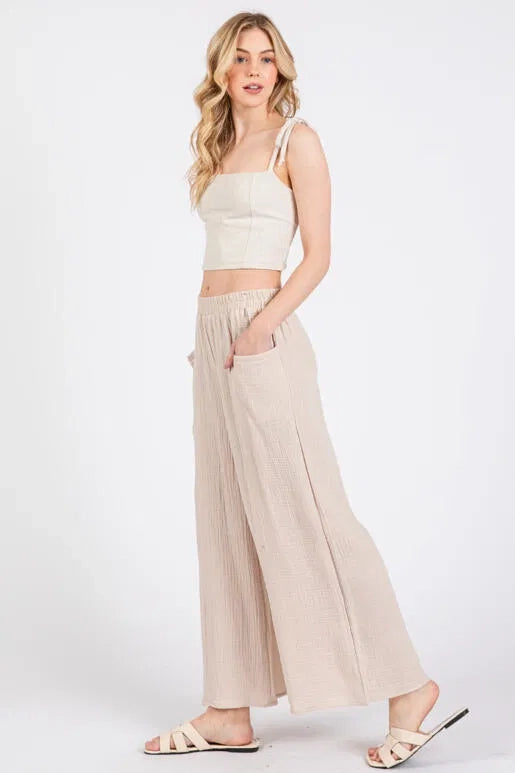 Cotton Double Gauze Wide Leg Pants Natural-Pants-Final Touch-S-Natural-Urbanheer