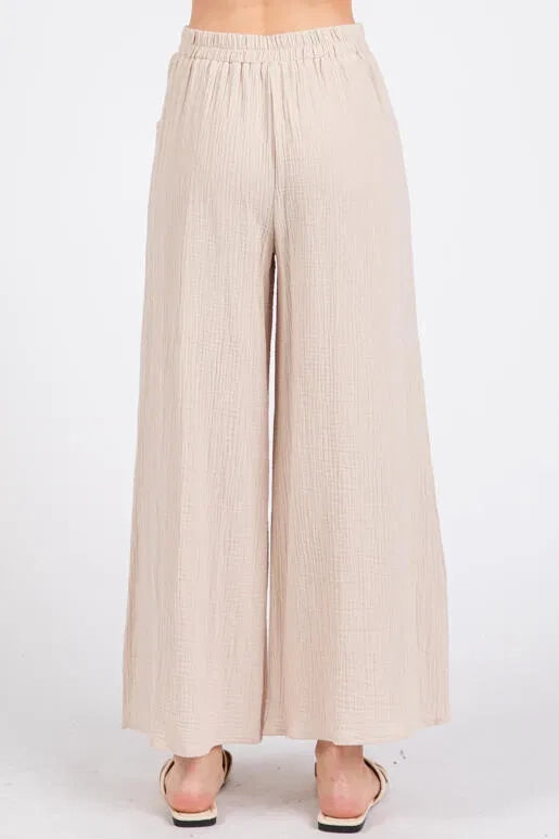 Cotton Double Gauze Wide Leg Pants Natural-Pants-Final Touch-S-Natural-Urbanheer
