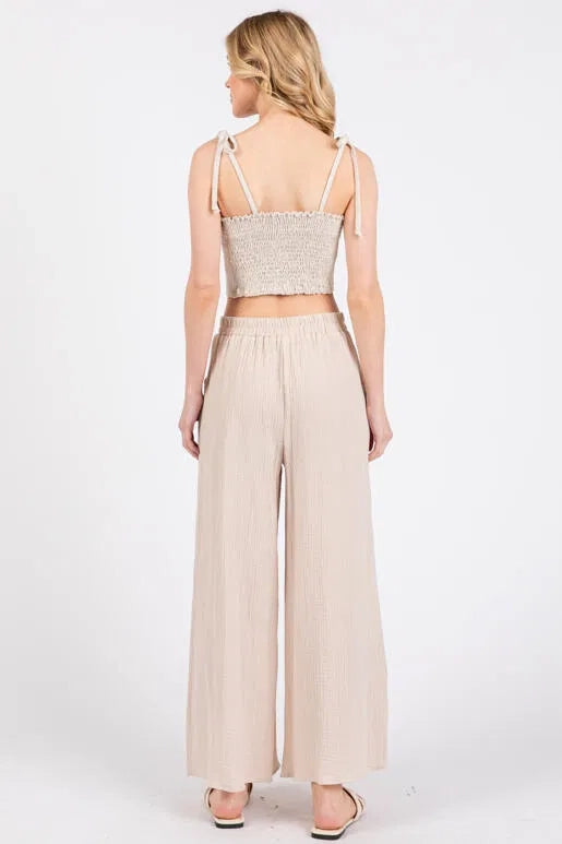 Cotton Double Gauze Wide Leg Pants Natural-Pants-Final Touch-S-Natural-Urbanheer
