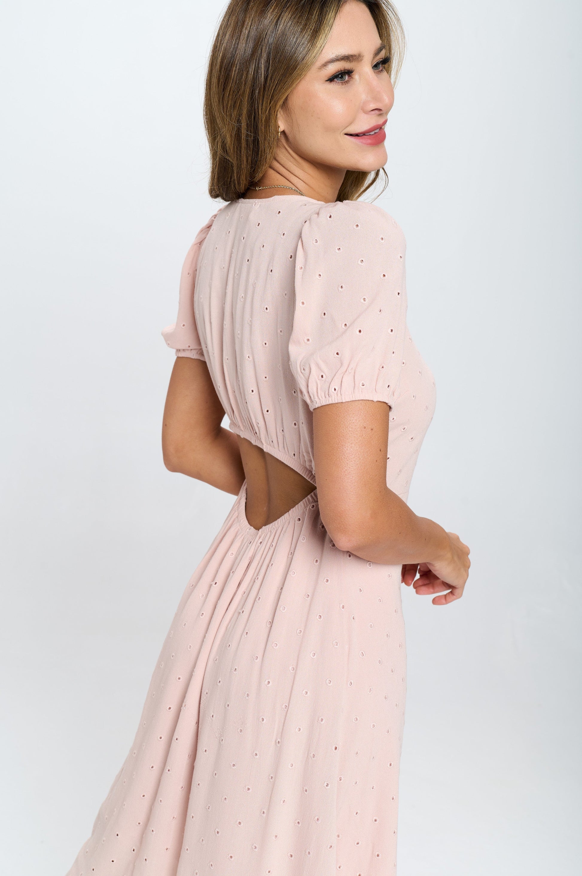 Cotton Embroidered Dress with Open Back-Dresses-Reneecollection-Urbanheer