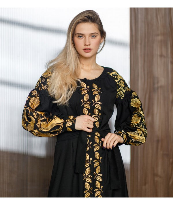Cotton Embroidered Women's Boho Dress Roksolana Black