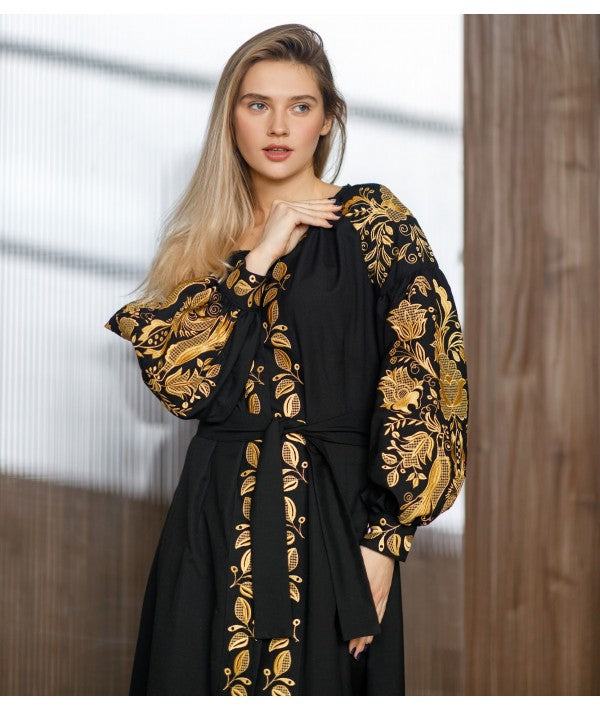 Cotton Embroidered Women's Boho Dress Roksolana Black