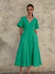 Cotton Eyelet Dress JADE GREEN-Dress-In Loom-S-JADE GREEN-Urbanheer