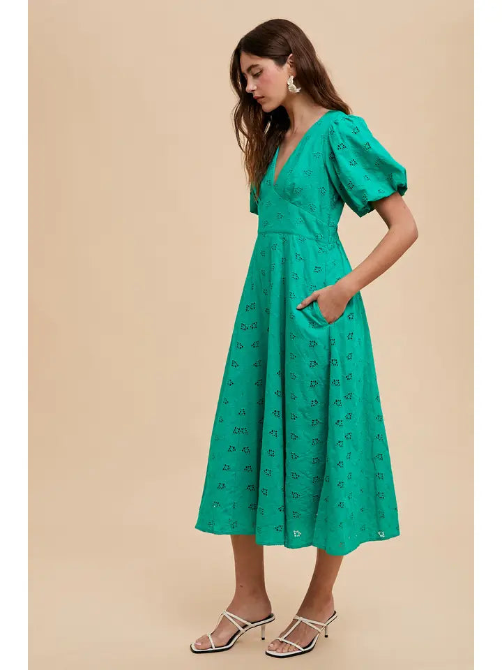 Cotton Eyelet Dress JADE GREEN-Dress-In Loom-S-JADE GREEN-Urbanheer