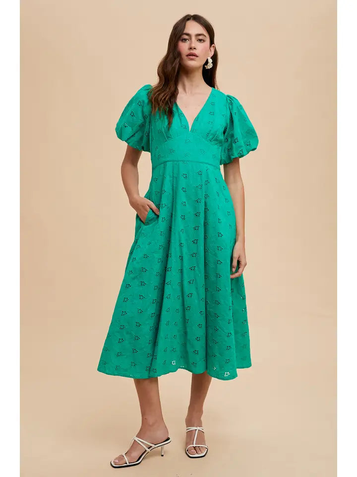 Cotton Eyelet Dress JADE GREEN-Dress-In Loom-S-JADE GREEN-Urbanheer