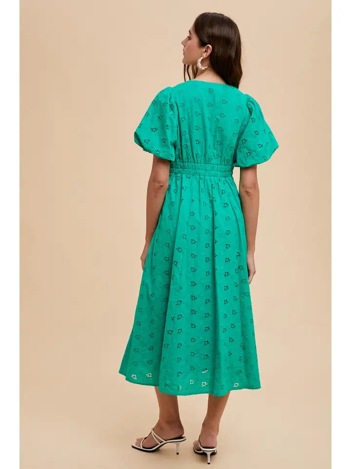 Cotton Eyelet Dress JADE GREEN-Dress-In Loom-S-JADE GREEN-Urbanheer
