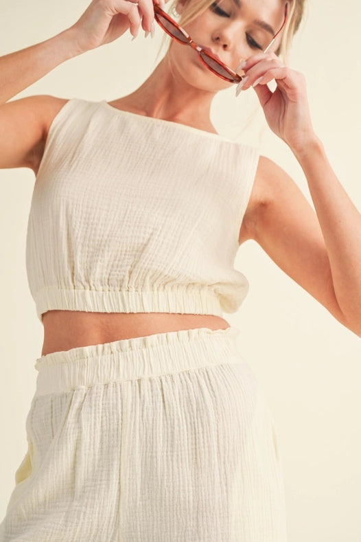 Cotton Gauze Tank Short Set Cream-Set-KIMBERLY C-S-Urbanheer