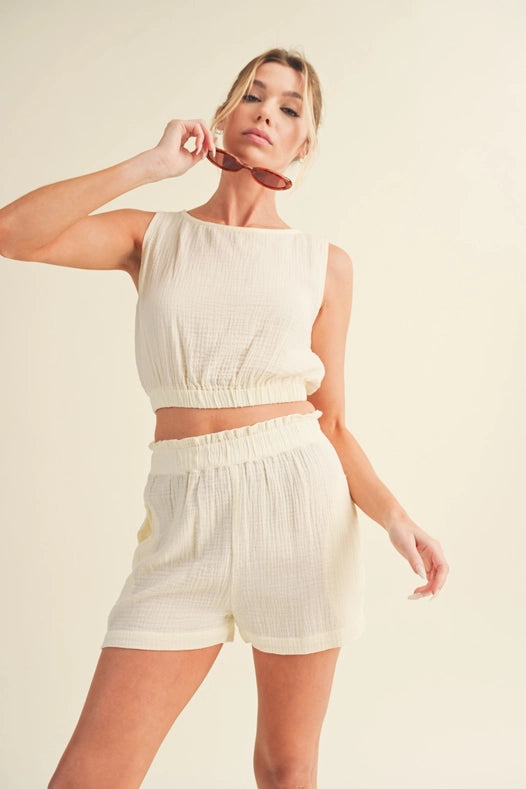 Cotton Gauze Tank Short Set Cream-Set-KIMBERLY C-S-Urbanheer
