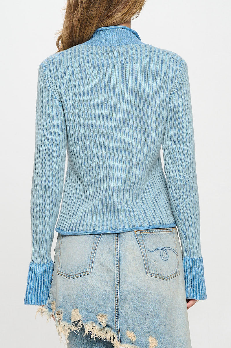 Cotton Knit Mock Neck Sweater with Colorblock Sleeve Detail-New Arrival-Reneecollection-Small-DENIM BLUE-Urbanheer