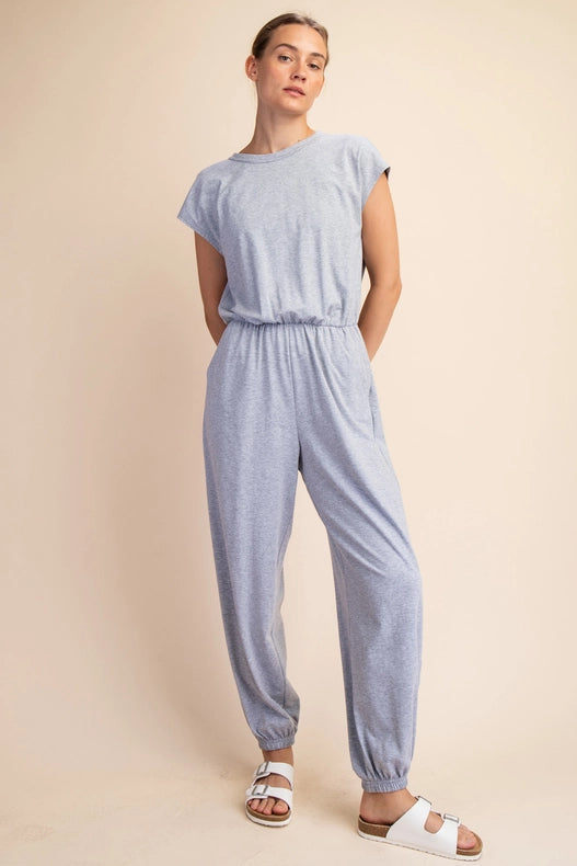 Cotton Lycra Open Back Jumpsuit H Grey-Jumpsuit-Rae Mode-S-Urbanheer