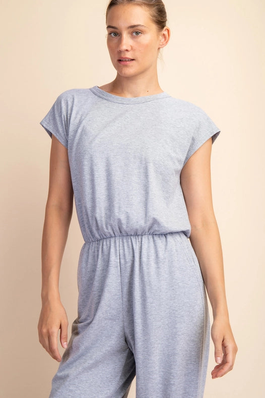 Cotton Lycra Open Back Jumpsuit H Grey-Jumpsuit-Rae Mode-S-Urbanheer