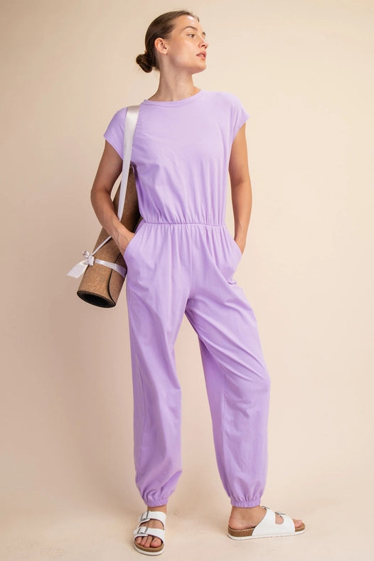 Cotton Lycra Open Back Jumpsuit Lilac-Jumpsuit-Rae Mode-S-Urbanheer