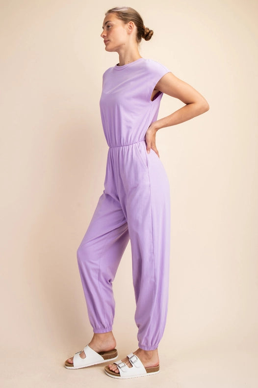 Cotton Lycra Open Back Jumpsuit Lilac-Jumpsuit-Rae Mode-S-Urbanheer