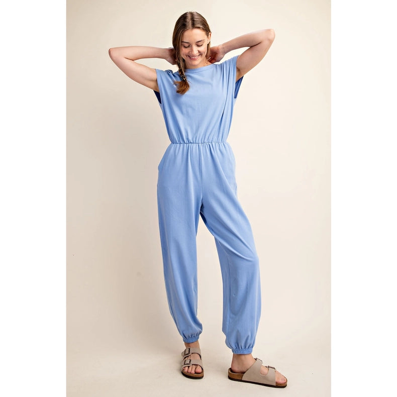 Cotton Lycra Open Back Jumpsuit Lt Indigo-Jumpsuit-Rae Mode-S-Urbanheer