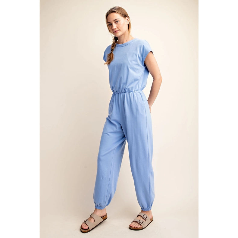 Cotton Lycra Open Back Jumpsuit Lt Indigo-Jumpsuit-Rae Mode-S-Urbanheer