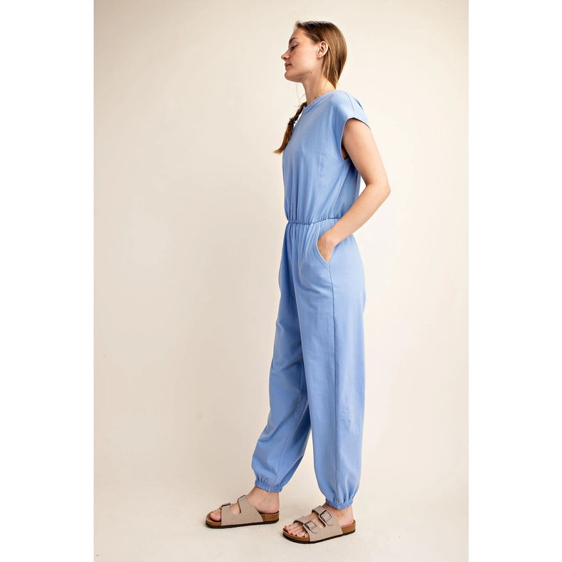 Cotton Lycra Open Back Jumpsuit Lt Indigo-Jumpsuit-Rae Mode-S-Urbanheer