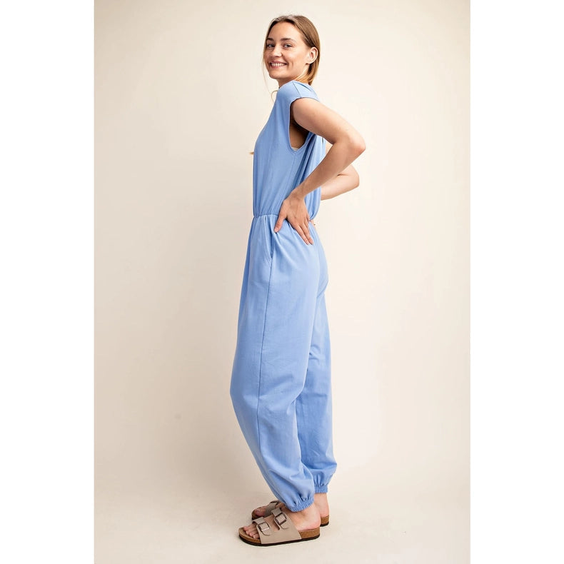 Cotton Lycra Open Back Jumpsuit Lt Indigo-Jumpsuit-Rae Mode-S-Urbanheer