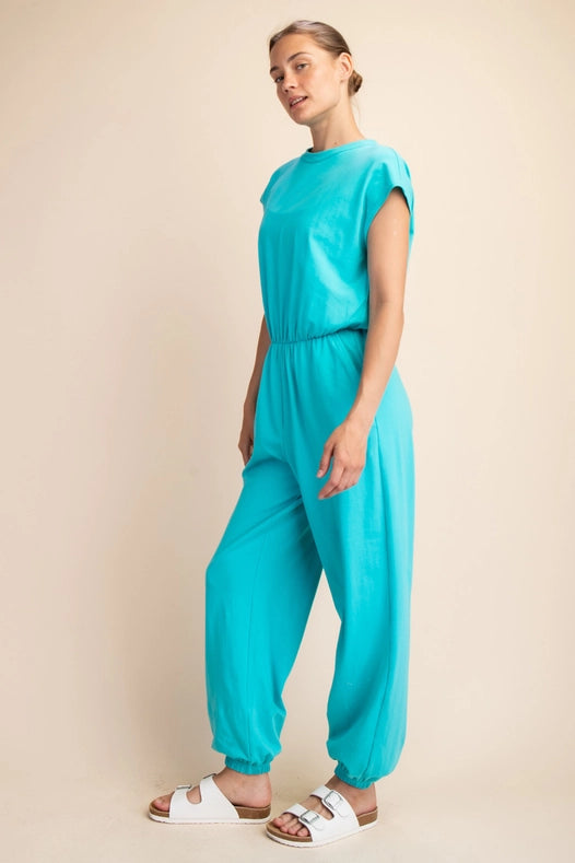 Cotton Lycra Open Back Jumpsuit Mint-Jumpsuit-Rae Mode-S-Urbanheer