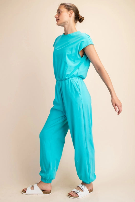 Cotton Lycra Open Back Jumpsuit Mint-Jumpsuit-Rae Mode-S-Urbanheer