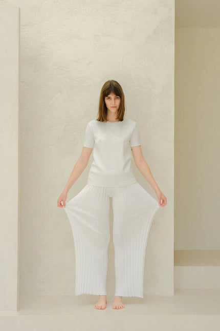 Cotton Plissé Pants (3D-Knit) White