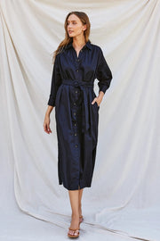 Cotton Poplin Buckled Belt Shirt Dress DARK NAVY-Dress-Dress Forum-S-Urbanheer