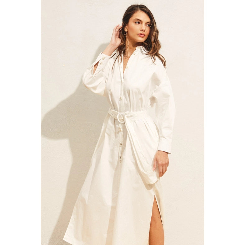 Cotton Poplin Buckled Belt Shirt Dress IVORY-Dress-Dress Forum-S-Urbanheer