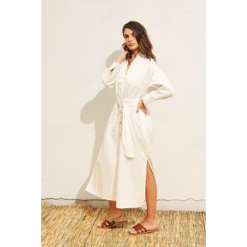 Cotton Poplin Buckled Belt Shirt Dress IVORY-Dress-Dress Forum-S-Urbanheer