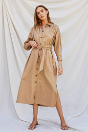 Cotton Poplin Buckled Belt Shirt Dress SAND-Dress-Dress Forum-S-Urbanheer