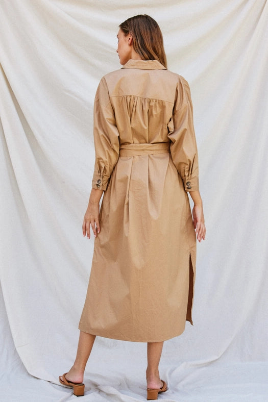 Cotton Poplin Buckled Belt Shirt Dress SAND-Dress-Dress Forum-S-Urbanheer