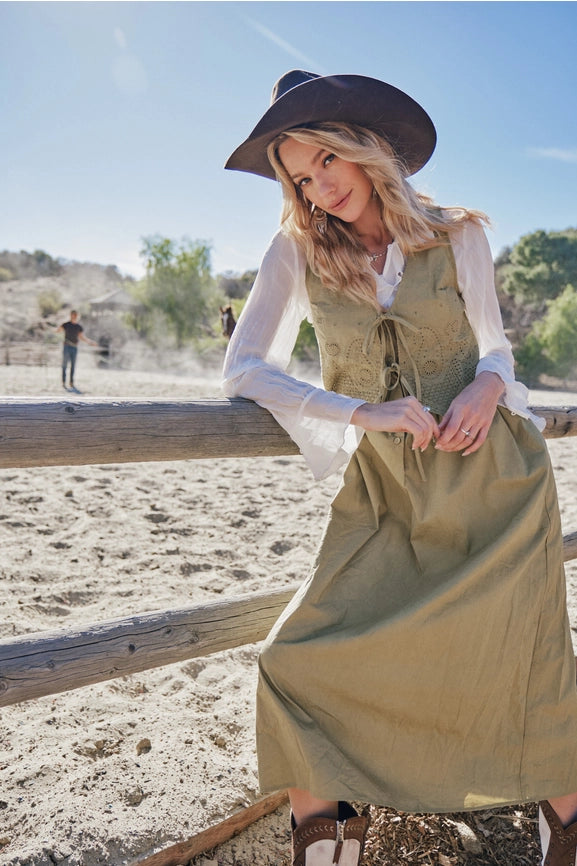 Cotton Poplin Button Up Scallop Maxi Dress-Dress-Blue B-S-DARK SAND-Urbanheer