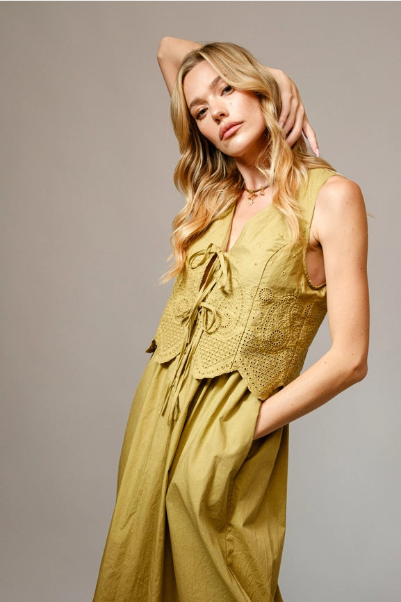 Cotton Poplin Button Up Scallop Maxi Dress-Dress-Blue B-S-DARK SAND-Urbanheer