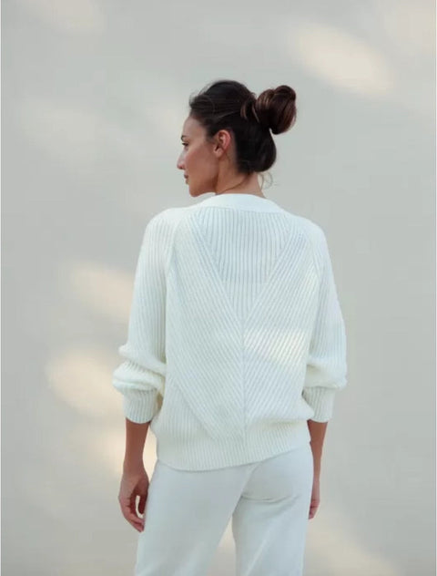 Cotton Rich Textured V-Neck Cardigan Geometria-Cardigan-Nenya Fashion Limited-XS/S-Cream-Urbanheer