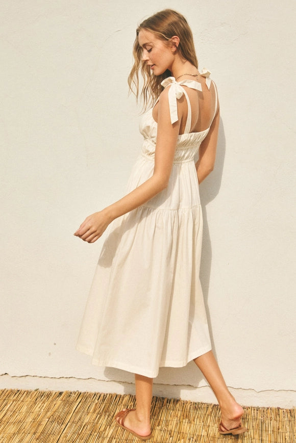 Cotton Shirred Fit And Flare Midi Dress Eggshell-Dress-Dress Forum-S-Urbanheer