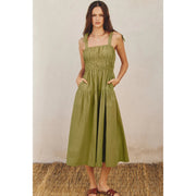 Cotton Shirred Fit And Flare Midi Dress Ibiza Green-Dress-Dress Forum-S-Urbanheer