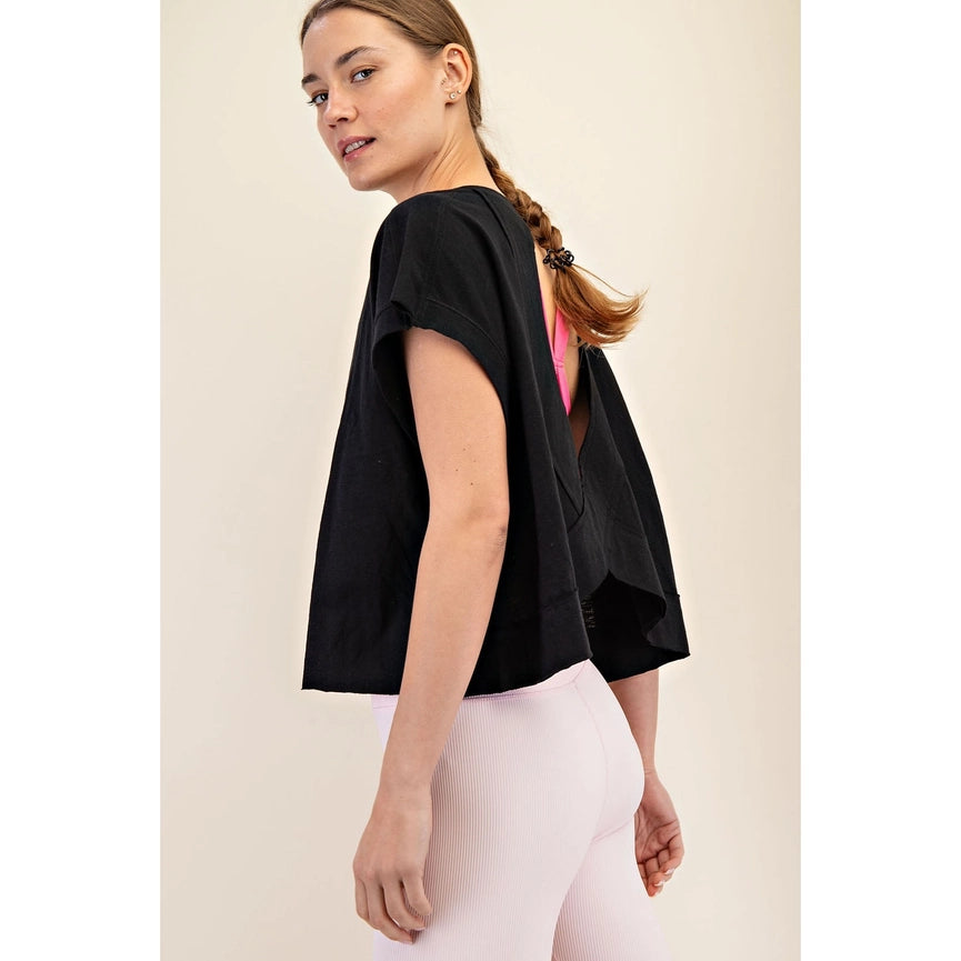 Cotton Slub Open Back Top Black-Top-Rae Mode-S-Black-Urbanheer