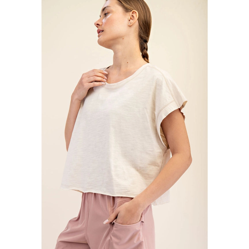 Cotton Slub Open Back Top Sand Beige-Top-Rae Mode-S-Sand Beige-Urbanheer