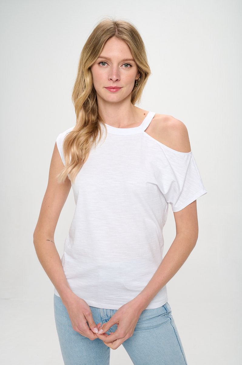 Cotton Slub Spandex One Open Shoulder Knit Top-New Arrival-Reneecollection-Small-WHITE-Urbanheer