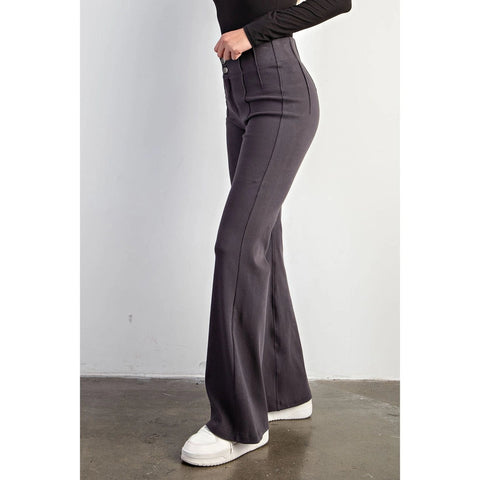 Cotton Stretch Twill Double Button Up Flared Pants Charcoal-Pants-Rae Mode-S-Urbanheer