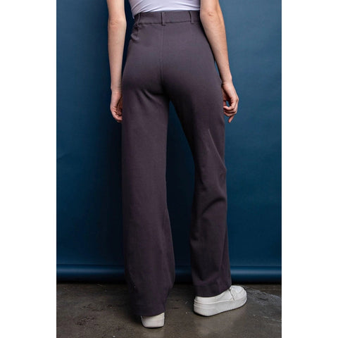 Cotton Stretch Twill Double Button Up Flared Pants Charcoal-Pants-Rae Mode-S-Urbanheer
