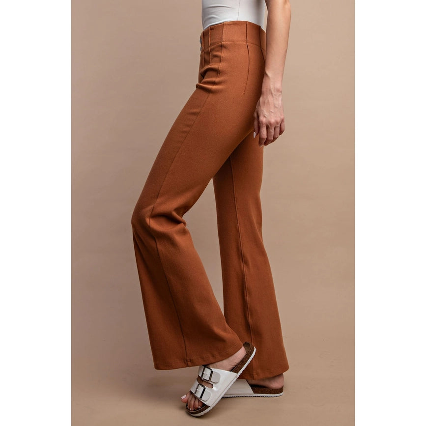 Cotton Stretch Twill Double Button Up Flared Pants Chestnut-Pants-Rae Mode-S-Urbanheer